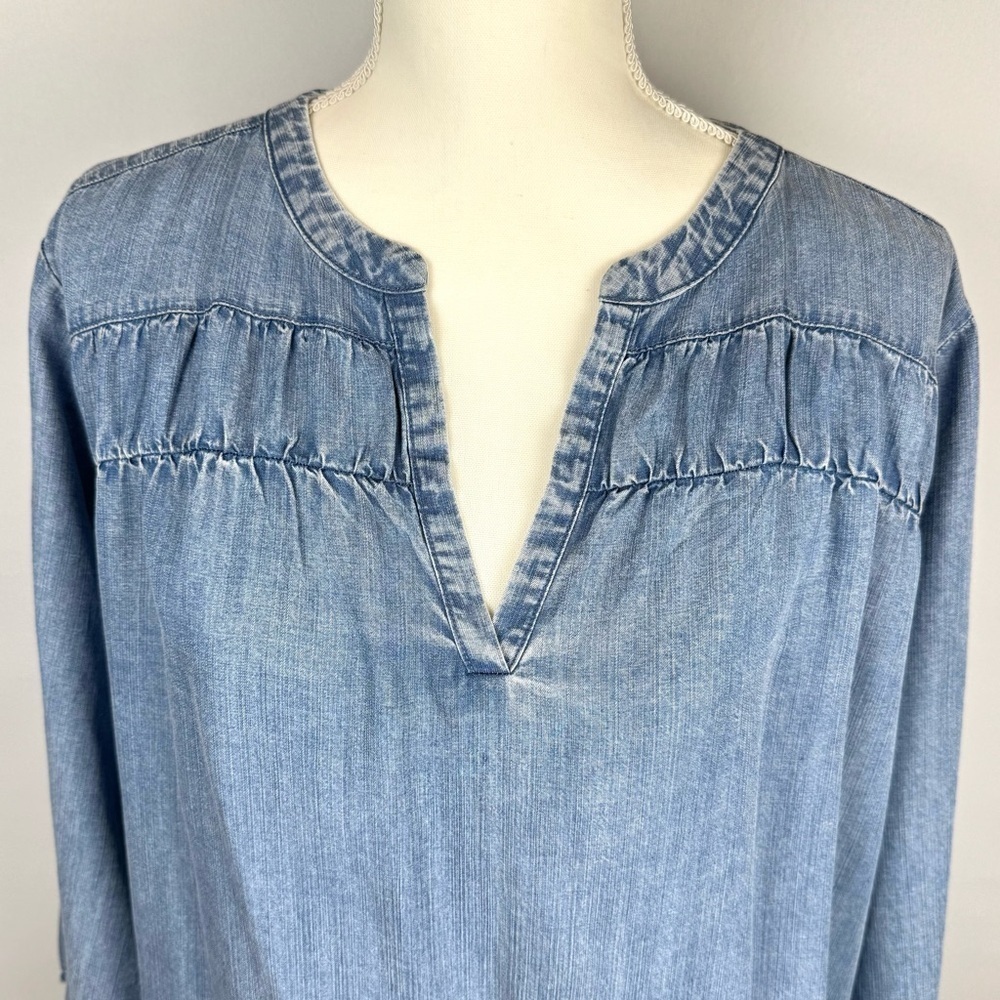 Splendid Chambray Peasant Blouse Light Blue Lyocell Lightweight 3/4 Sleeves XXL - Picture 5 of 11